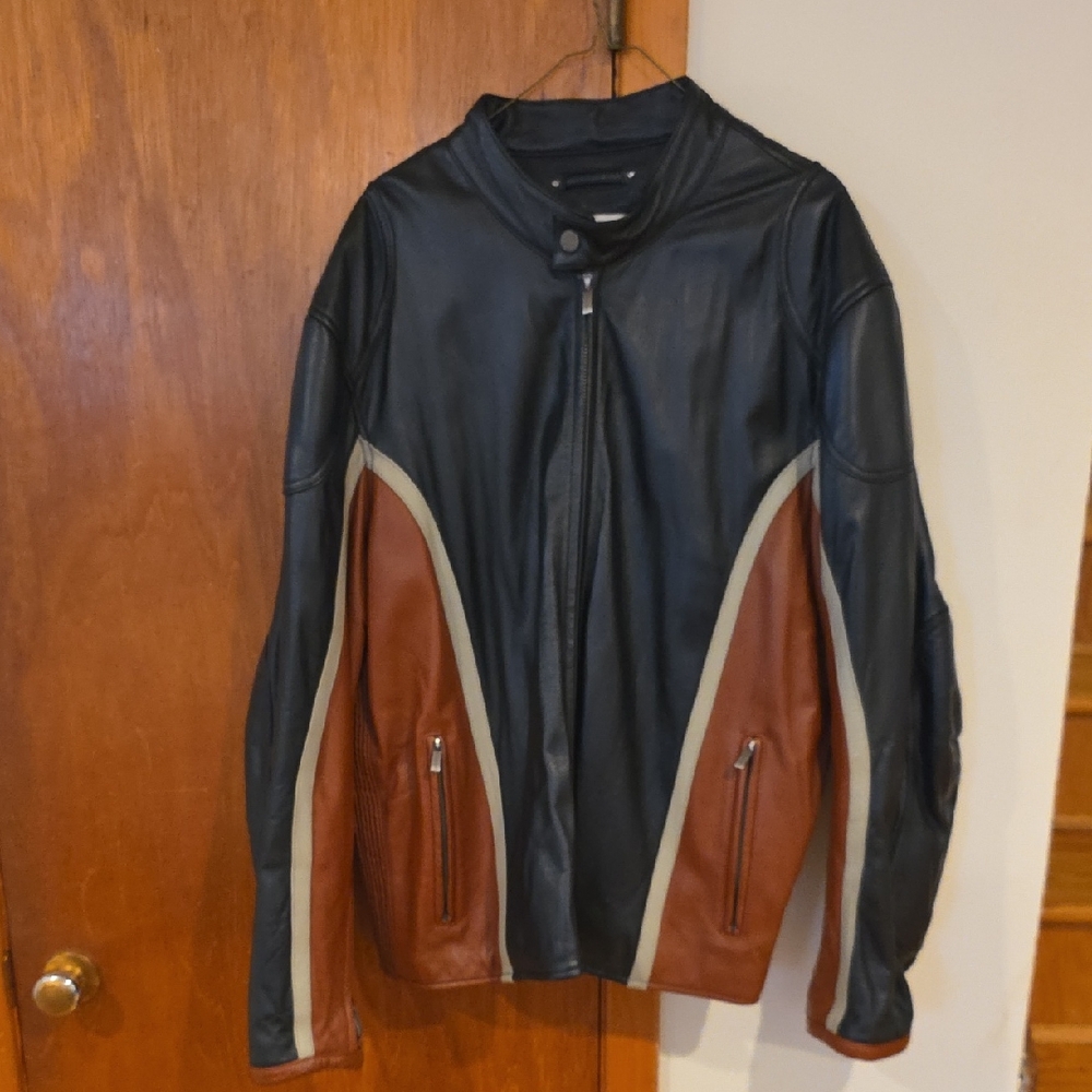 Wilsons Leather Black and Brown Jacket with Cream Accents